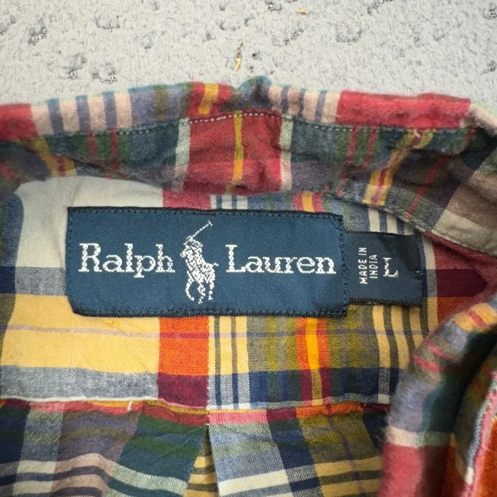 Vintage Polo Ralph Lauren Shirt Mens Large Blue Red Plaid Button Down Casual 90s